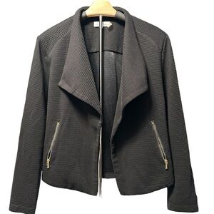 Calvin Klein women’s unlined flyaway jacket black medium gold zippered pockets